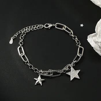 

925 Sterling Silver Crystal Star Charm Bracelet &Bangle For Women Wedding Party Jewelry SL275