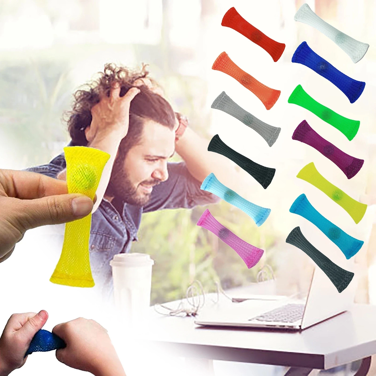 Juguetes sensoriales canicas autismo, TDAH en ansiedad juguetes estrés EDC de mano Fidget Juguetes | Juguetes Fidget | Fidget juguetes de malla trenzada fácil doblar con mármol