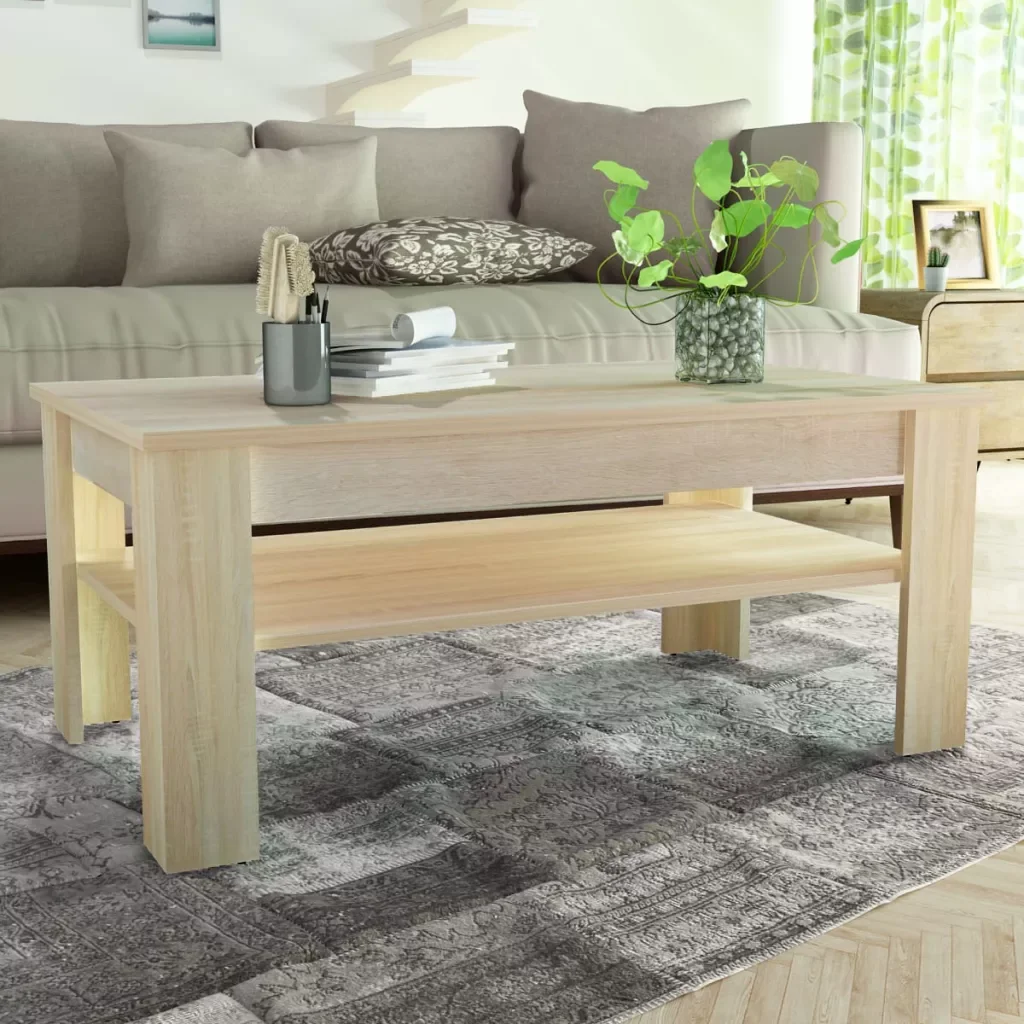 New Coffee Table Modern Oak Chipboard Wood Table for Living Room Household Furniture Side Table with 1 Drawer White 110x65x48cm New Coffee Table Modern Oak Chipboard Wood Table for Living Room Household Furniture Side Table with 1 Drawer White 110x65x48cm