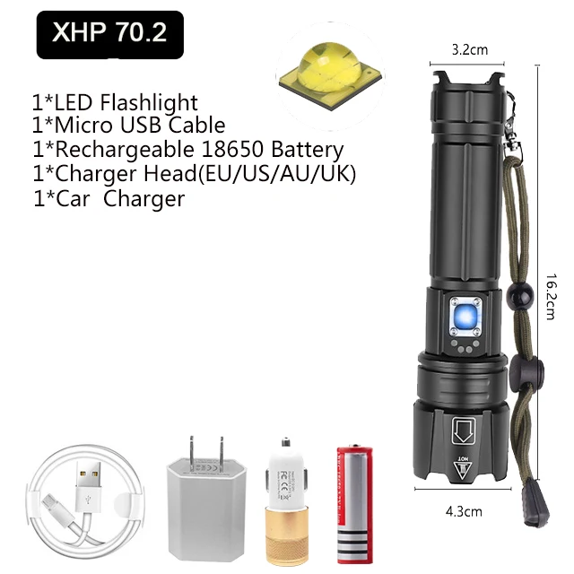 Супер яркий XHP70.2 светодиодный фонарик 26650 фонарики XLamp XHP50 USB Перезаряжаемый тактический фонарь 18650 Zoom факел - Испускаемый цвет: Package  G