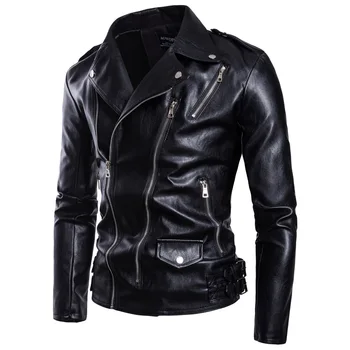 

2019 New Fashion Men's Locomotive Wear Large Size pu Leather Multi Zip Leather Jacket Jacket B027