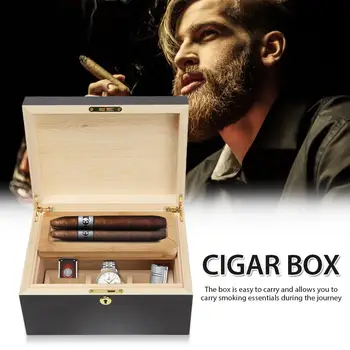 

Handmade Cigar Humidor Storage Box Travel Carrying Case Wooden Cigar Box Double Layer Container With Tray High Capacity Storage
