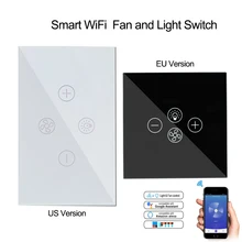 Приложение Tuya WiFi умный потолочный вентилятор переключатель лампы ЕС США Сенсорная панель Пульт дистанционного управления таймером/контроль скорости работает с Alexa и Google Home