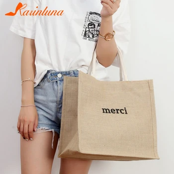 

2020 printed Cotton and linen handbags Leisure The large capacity letter bag shoulder bags Soft Casual Tote women