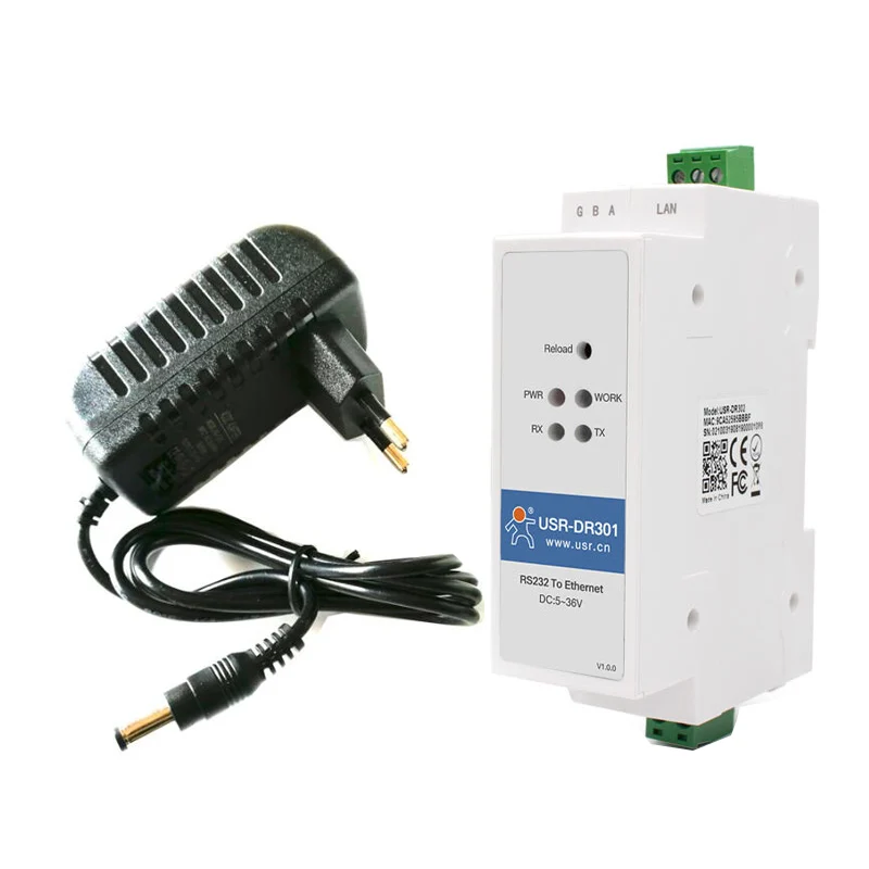 USR-DR301-Convertidor de Serial a Ethernet RS232, de tamaño pequeño dispositivo Ethernet, RS232, compatible con enchufe web