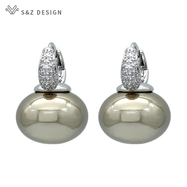 S & Z DESIGN nouvelle mode pain rond grande perle boucles d'oreilles pour les femmes bijoux de mariage cadeau tempérament cubique zircone Eardrop