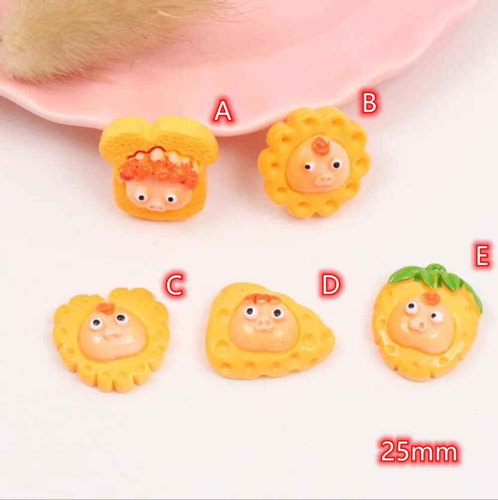 

New Cute Cartoon Piggy Cookies Resin Figurine Crafts 10pcs Flatback Cabochon Ornament Jewelry Making Hairwear Accessories