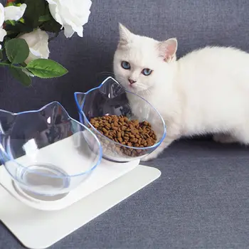 

Plastic Non-slip Double Pet Bowl For Puppy Elevated Cats Food Water Feeder Adjustable Pets Feeding Dishes Inclinable Dog Bow