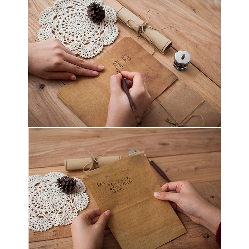 Vintage Kraft Paper Writing Paper European Style for Letter Writing Letter Stationery 12 Pcs retro writing papers