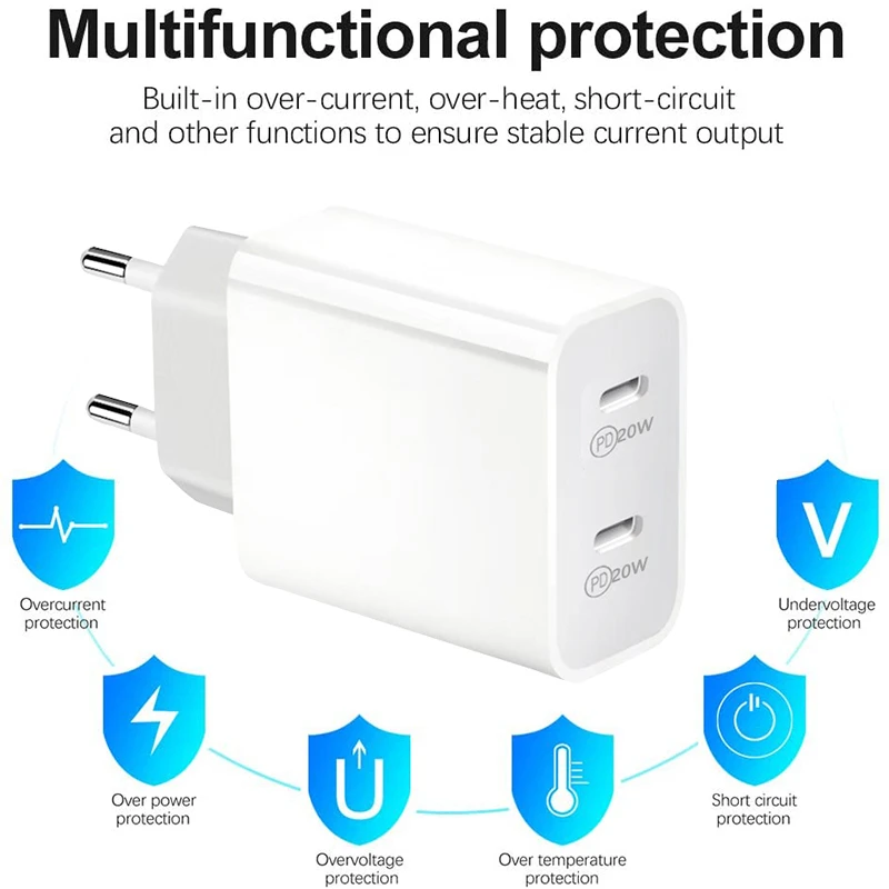 usb quick charge 3.0 Dual USB-C Charger PD 20W QC 3.0 Fast Charging Type C Mobile Phone Portable Adapter For iPhone 12 11 Pro 8 Huawei Xiaomi Samsung 65 w charger