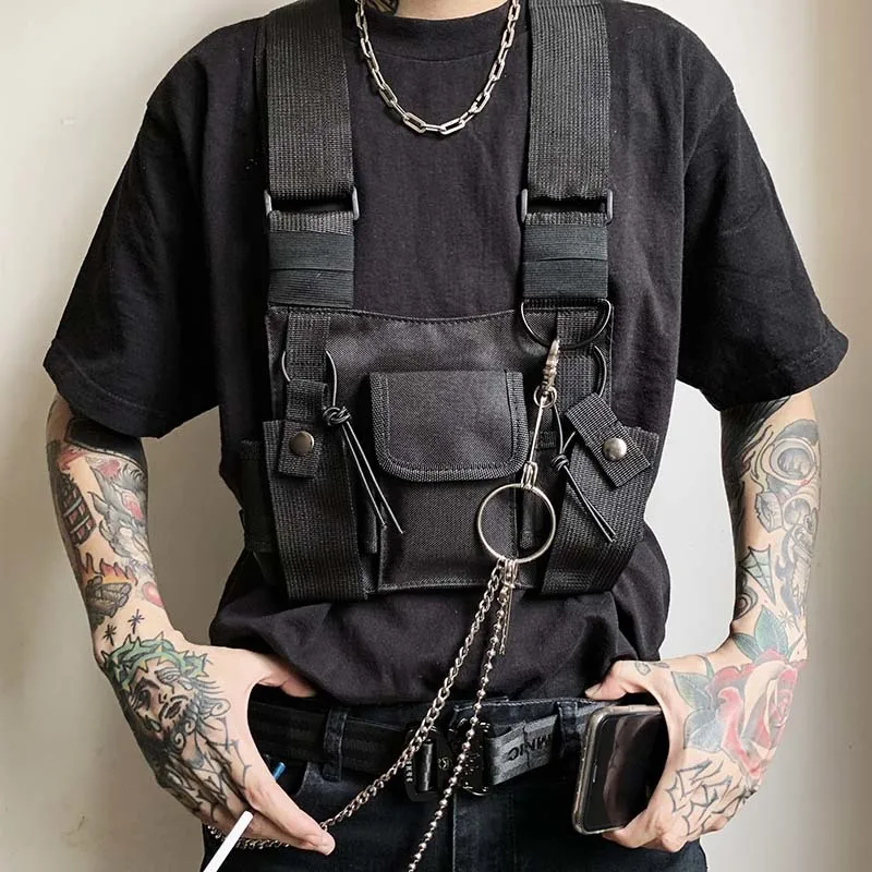 Street Style Military Chest Rig Bag for Men Black Hip Hop Functional Waist Packs Adjustable Vest Waistcoat walkie Chest Bags