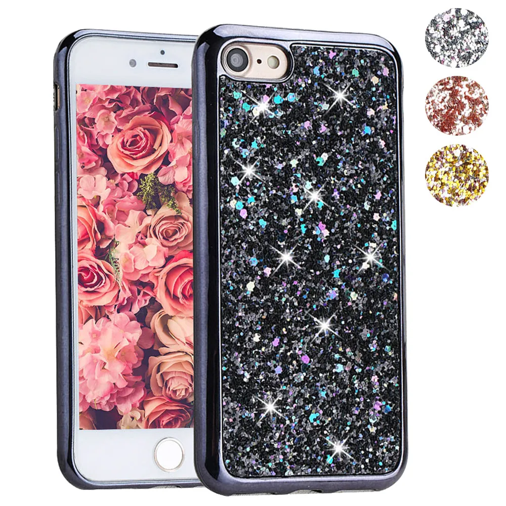 LCHULLE Bling Glitter Sequins Case for Apple IPhone 6 6S 7 8 Plus 5 5S SE Soft TPU Rubber Slim Shockproof Back Cover Coque Funda |