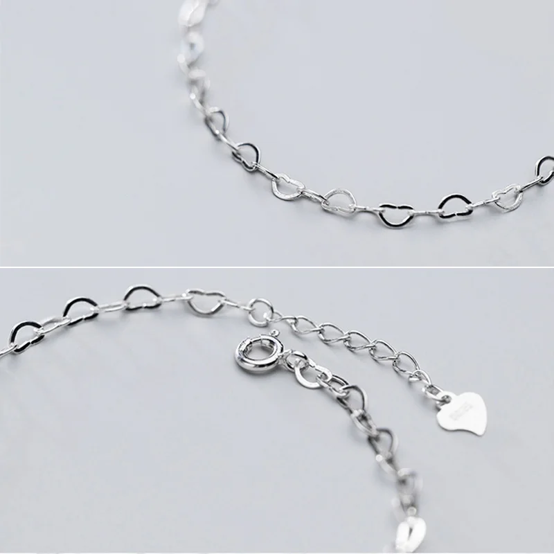 Простой дизайн 925 Настоящее серебро браслет полый Шарм в виде сердца цепь Модные женские ювелирные изделия для девушек прекрасный подарок