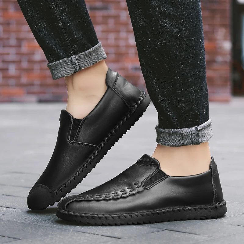 Soft Leather Men Loafers New Handmade Casual Shoes Men Moccasins for Men Split Leather Flat Shoes Big Size