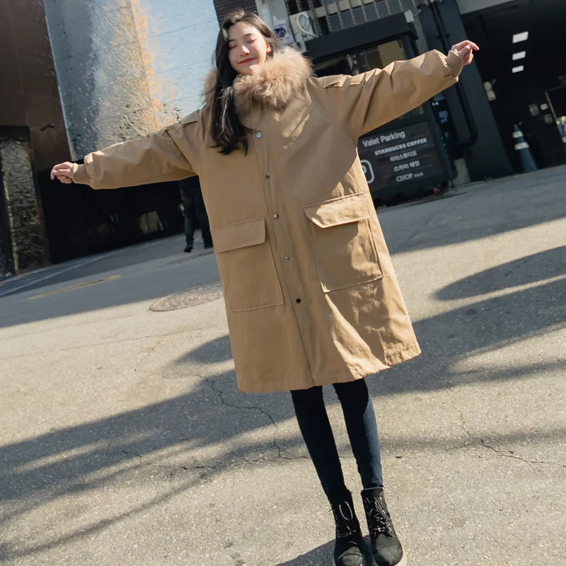 

Cotton-padded Clothes Women's Mid-length 2018 Winter New Style Korean-style Loose Thick Large Fur Collar Cotton-padded Jacket IN