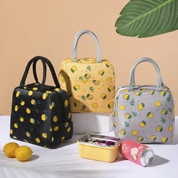 Korea Cute Lemon Portable Waterproof Zipper Lunch Bags Women Student Lunch Box Thermal Bag Office School Picnic Cooler Bag Bolso