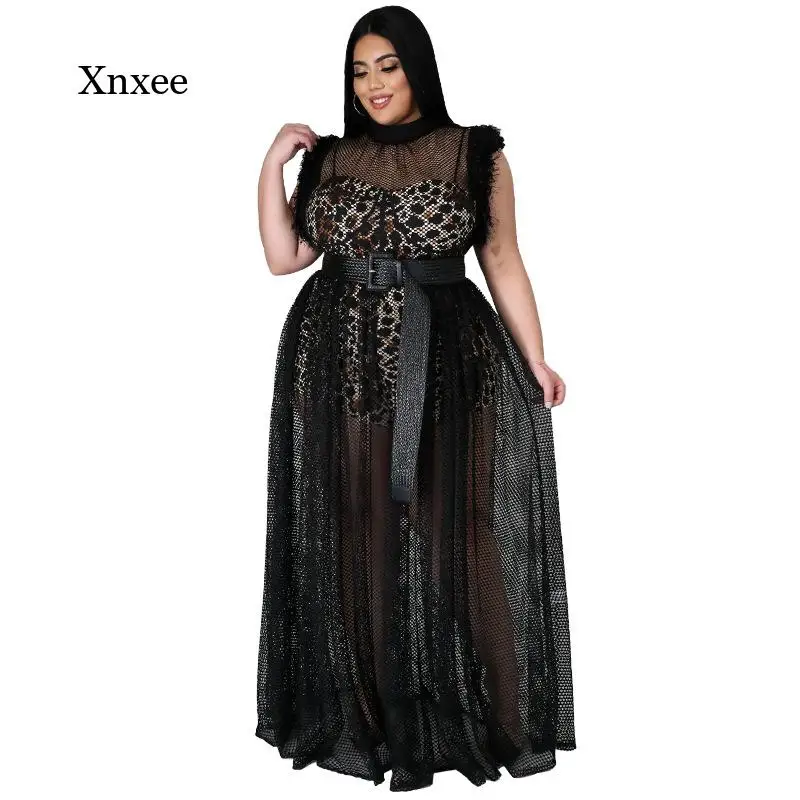 bathing suits with matching cover ups African Mesh Robe Plus Size Women's Clothing Fashion Designer Dress 2021 Spring Autumn See Through Sleeveless Maxi Dresses bathing suit and cover up set