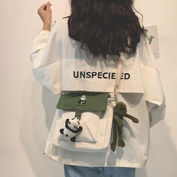 

Harajuku Cute Shoulder Bag Women Casual Panada Pendant Fashion Cloth Bag Student Yellow Green Canvas Bag Handbags