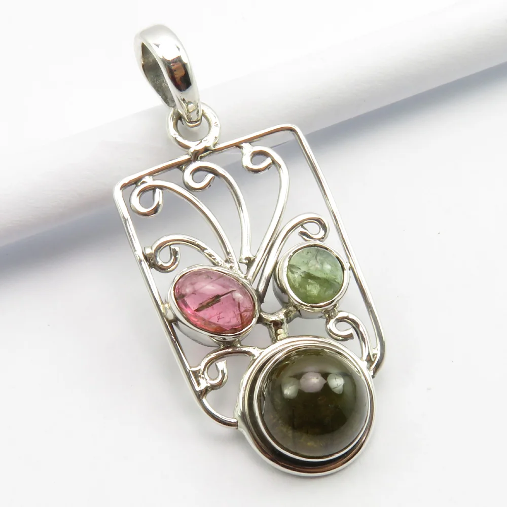 

Solid Silver Hot Selling Handmade Jewelry Cabochon Tourmaline Pendant 1.5