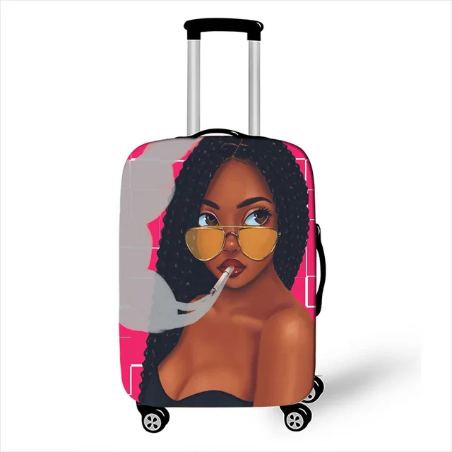 ELVISWORDS афро леди багаж защитные чехлы пылезащитные мешки дорожные аксессуары для 18-30 дюймов тролли бирка для чемодана - Цвет: YQ3594