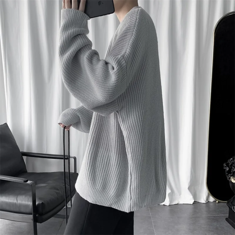 Autumn Winter Cardigan Men's Fashion Solid Color Casual V-neck Knit Sweater Jacket Men Loose Sweater Coat Mens Sweter Clothes