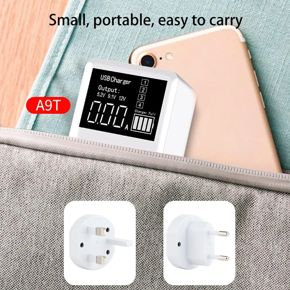 Mobiele Telefoon Oplader 4 Poorten USB Digitale Lcd-scherm смартфон планшет Opladers type-C lader US/EU/UK/AU штекер
