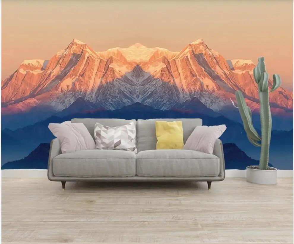 

Custom photo mural 3d wallpaper Sunny orange mountain peak landscape home decor living room wallpaper for walls 3 d in rolls