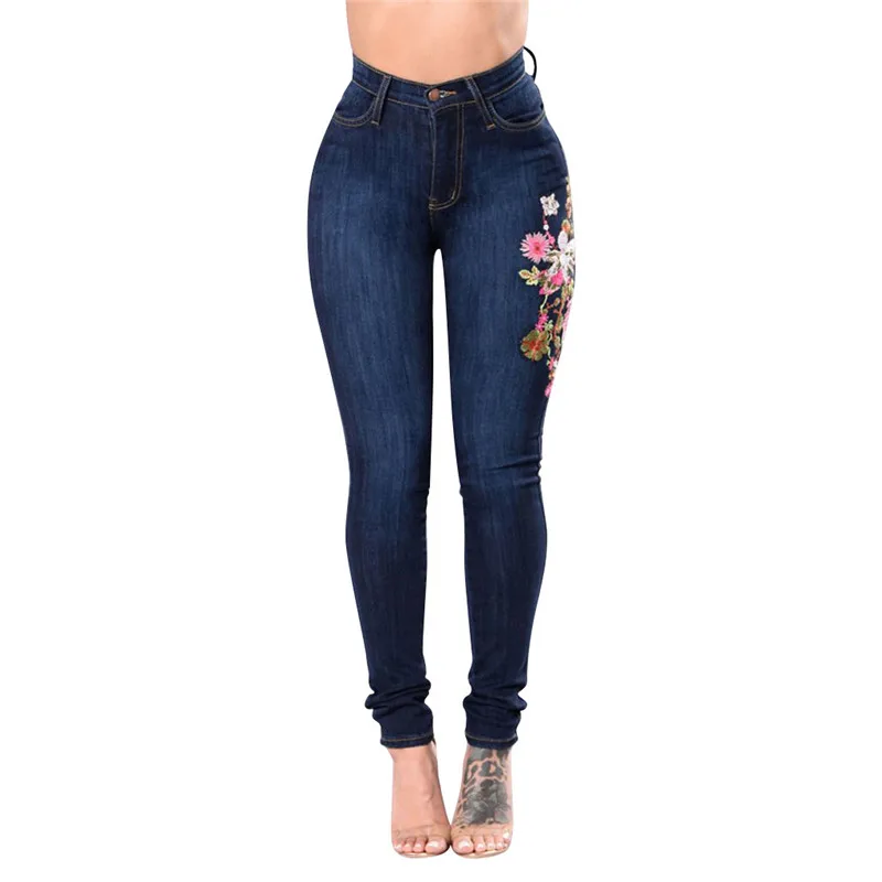 Pantalones Mujer Moda, большие размеры, вышитые пуговицы, карман, хлопок, джинсовые штаны, Узкие рваные джинсы, Para Femme 4#5 - Цвет: DB