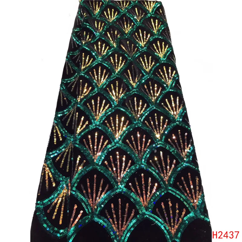 

2019 Latest African Lace Fabric, High Quality Sequins Nigerian Wedding Lace Fabrics 5Yards Sequins French Tulle lace HJ2437-1