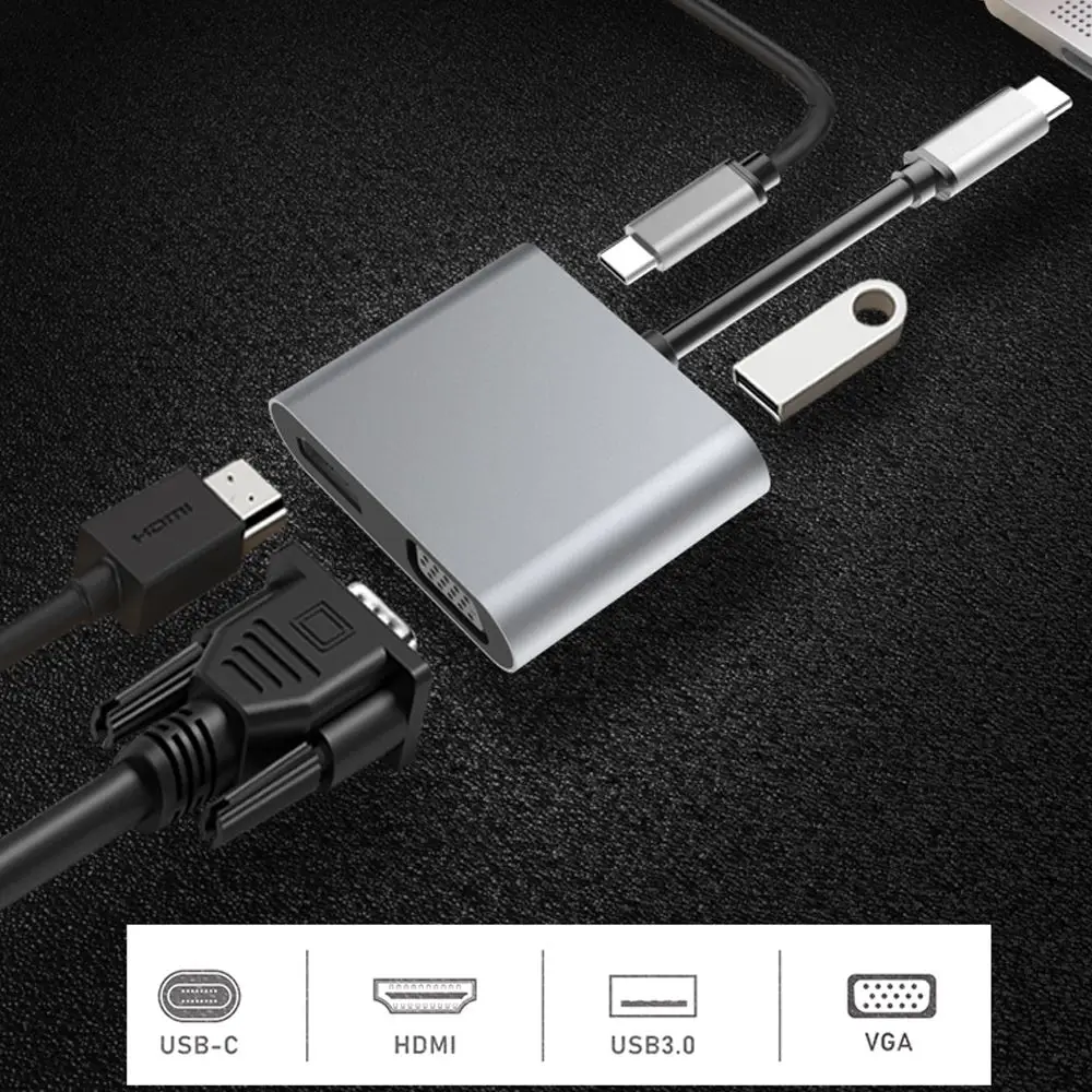Тип c концентратор USB C док-станция Тип c к HDMI USB3.0 VGA PD адаптер для MacBook samsung huawei Тип c конвертер 4 в 1