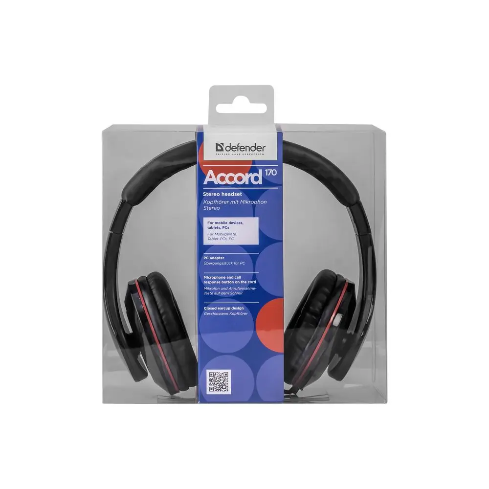 Гарнитура Defender Accord 170 черный, кабель 1,2 м