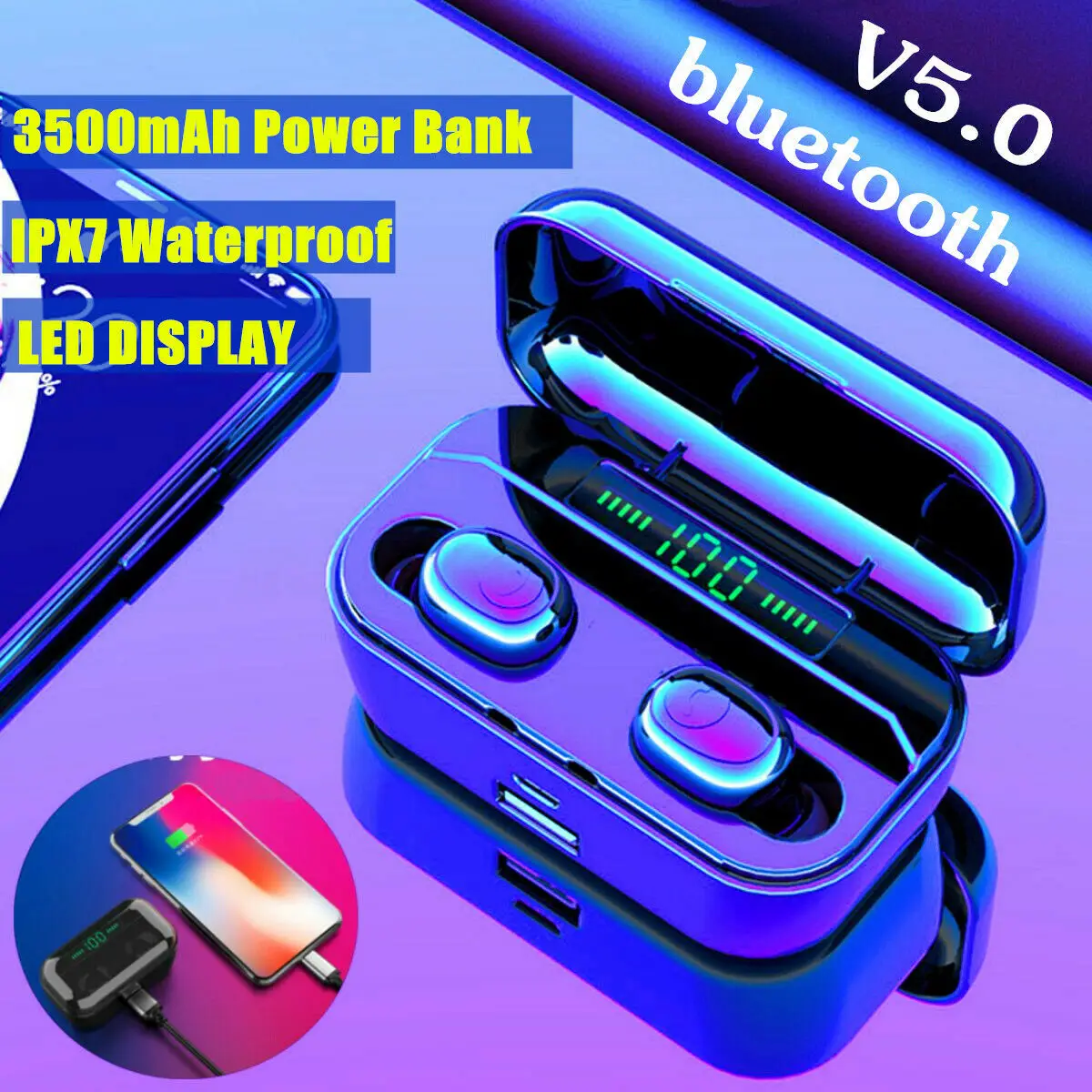 Мини TWS Bluetooth 5,0 гарнитура стерео беспроводные наушники IPX7