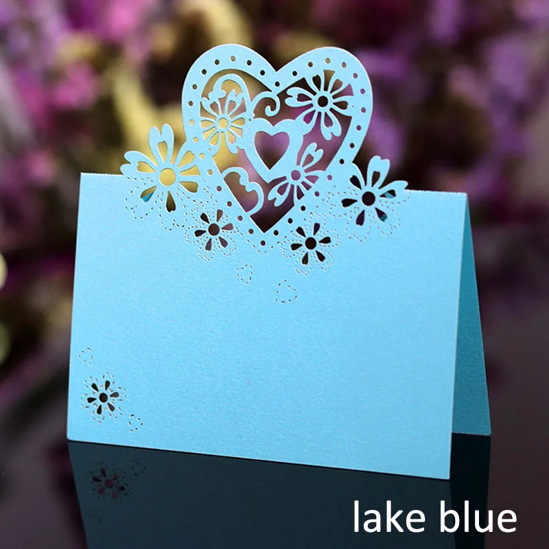 lake blue 10 шт любовь, Сердце, свадьба пригласительная открытка полые Свадебные сувениры лазерная резка, настольный карты Именные Бирки открытка - Цвет: lake blue