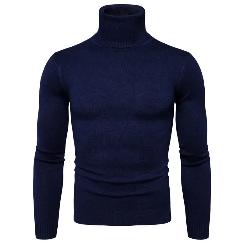 Navy Blue Мужская новая водолазка с длинным рукавом тонкий нижний свитер модный свитер плотный высокий воротник свитер - Цвет: Navy Blue