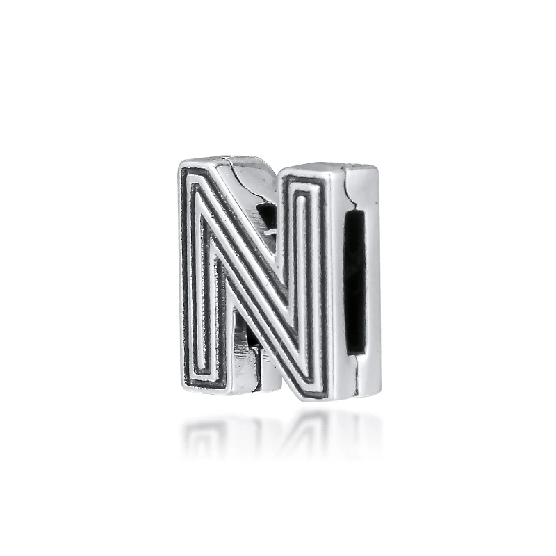 DIY Подходит для Pandora шармы браслеты буквы N Клип бусины стерлингового серебра 925-ювелирные изделия