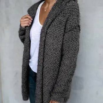 

Women Casual Cotton Blend Hooded Female Warm Cardigans Multicolored Long Sleeve Elegant Winter Loose Outwear
