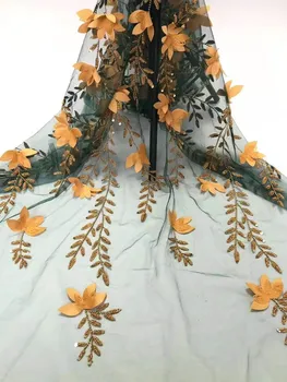 

New high quality 3D decal sequin beads embroidery French mesh African lace fabric Nigerian lace is DIY dress wedding skirt fabri
