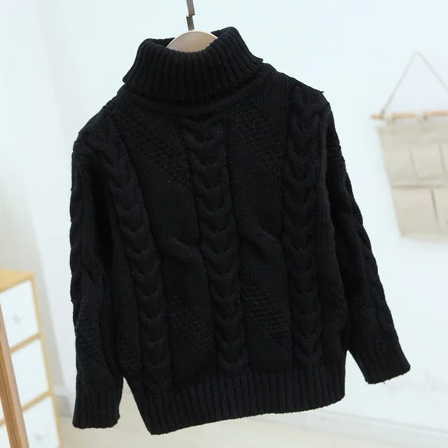 Rlyaeiz/свитера для маленьких девочек и мальчиков; коллекция года; сезон осень-зима; повседневная детская одежда; пуловер с высоким воротником; вязаный детский свитер - Цвет: black 2