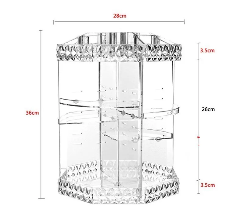 360 Вращающийся акриловый косметический Органайзер для макияжа, съемный регулируемый держатель для макияжа