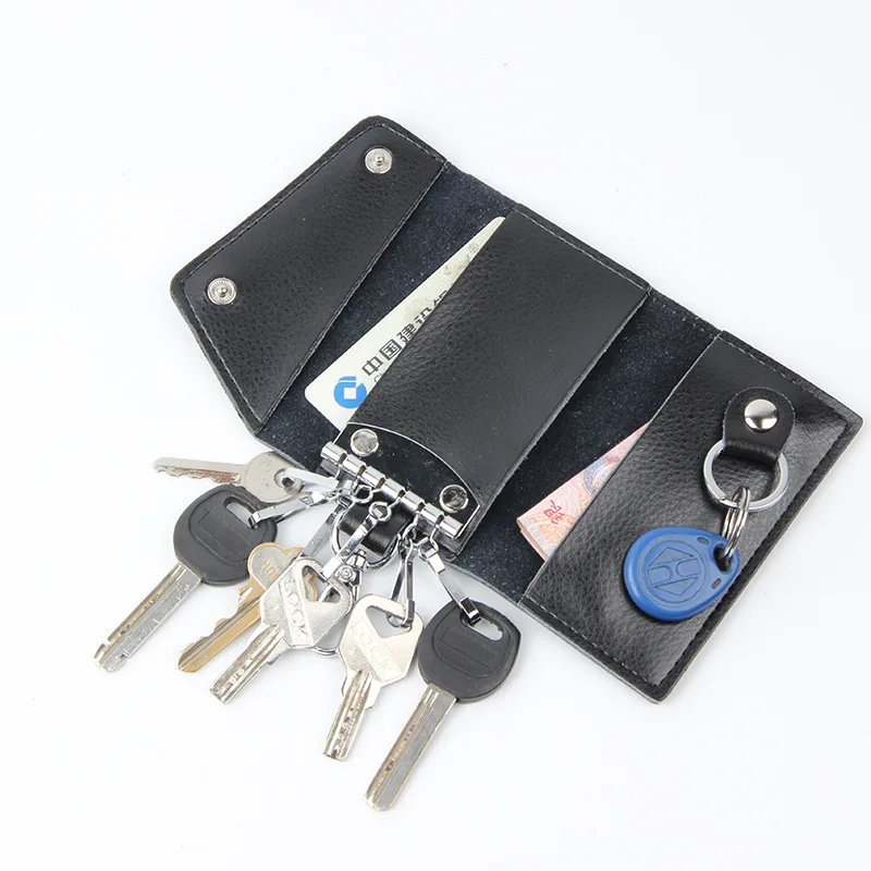 

New Style Men Leather Key Bag Large Capacity Cowhide Key Women's Waist Hanging Key Bag Wallet