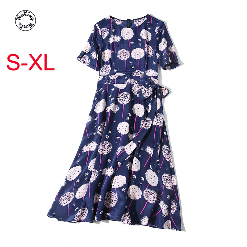 

Silk dress high-end cultivate morality show thin full-ed dress casual mulberry silk printed pure silk dress S to XL