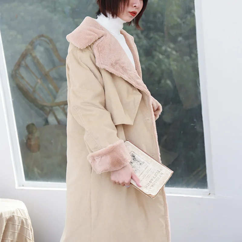 

[Seckilling 216 Rebate Does Not Change] Fur Collar Wool Lining in Loose-Fit Mid-length Cotton-padded Clothes Women's 3062