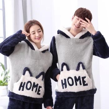 

New 2 Pieces Pajamas Set for Male Cute Flannel Winter Sleepwear Warm Anime Cartoon Couple Pajamas Thicken Hallween Male Pyjama