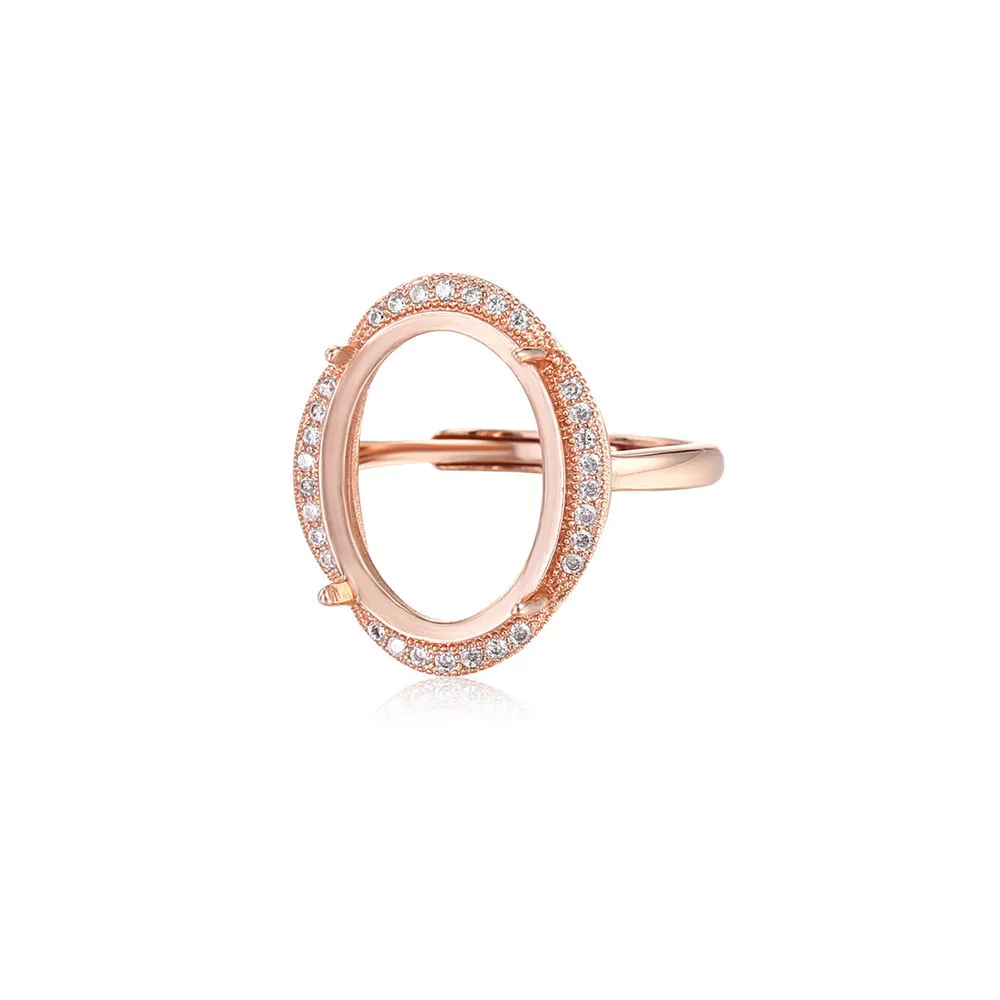 Ring Blank for 6x8mm/7x9mm/8x10mm/10x12mm/12x16mm/15x20mm Oval Cabochons Ring Setting Gold Plated 925 Silver Zircon Adjustable