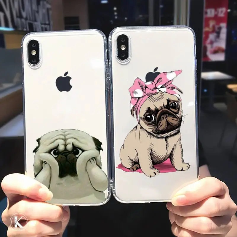 

Cute Pug Dog French Bulldog Phone Case Transparent soft For iphone 5 5s 5c se 6 6s 7 8 11 12 plus mini x xs xr pro max