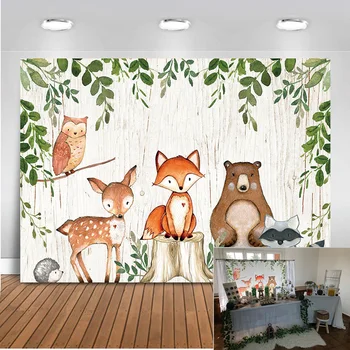 

Vinyl green leaves Animals newborn baby shower photo background Birthday party decoration banner backdrop for photography studio