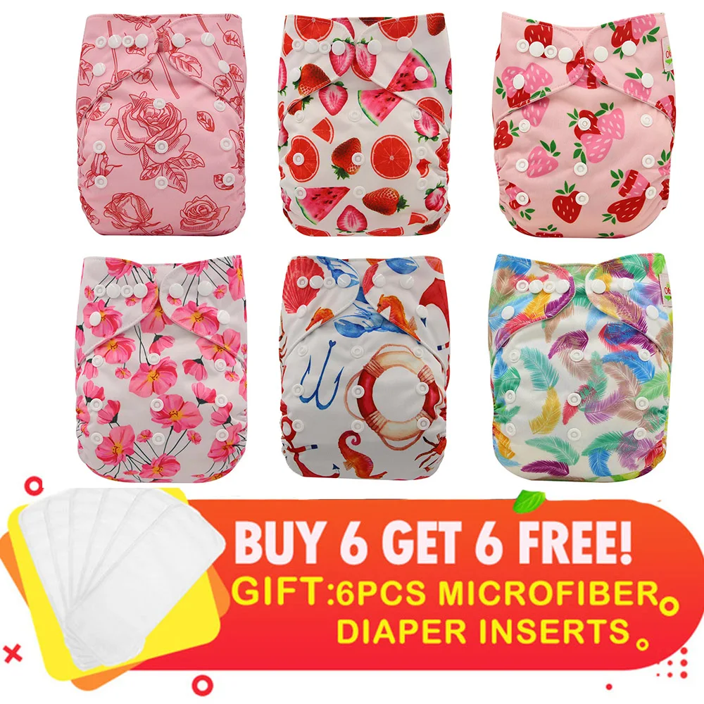12PCS/Pack Wholesale Price 6 PCS Suede Cloth DiaperWith Microfiber Inserts 2020 Ohbabyka Waterproof DIapers for Girl | Мать и ребенок