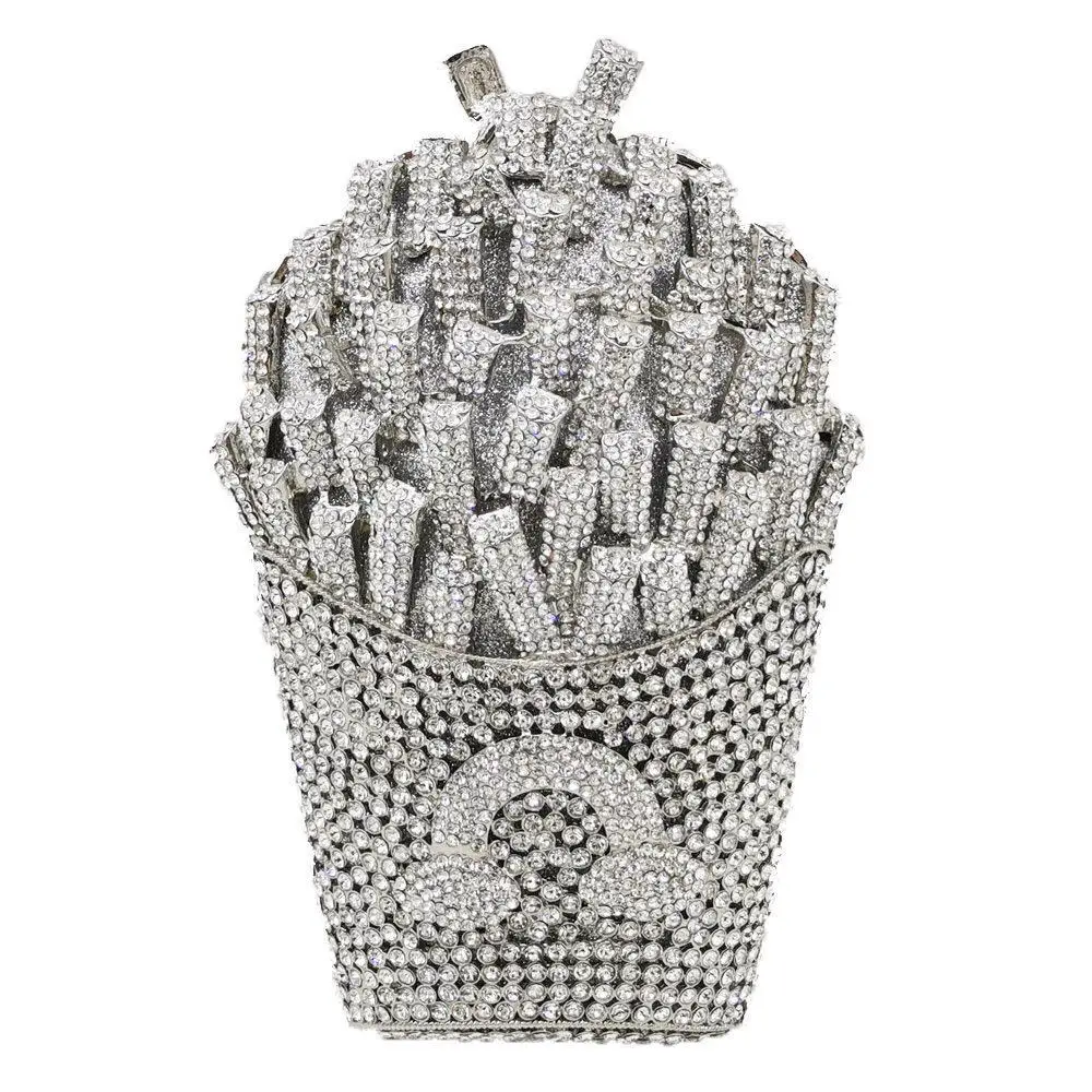 DEBIMY French Fries Chips Rhinestone Clutch Women Crystal Handbag Sparkly  Evening Bag Purses for Wedding Party Blue: Handbags