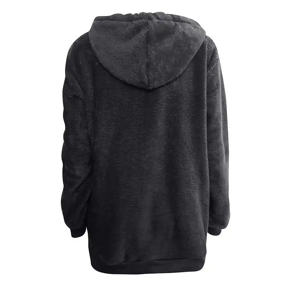black fluffy zip up hoodie