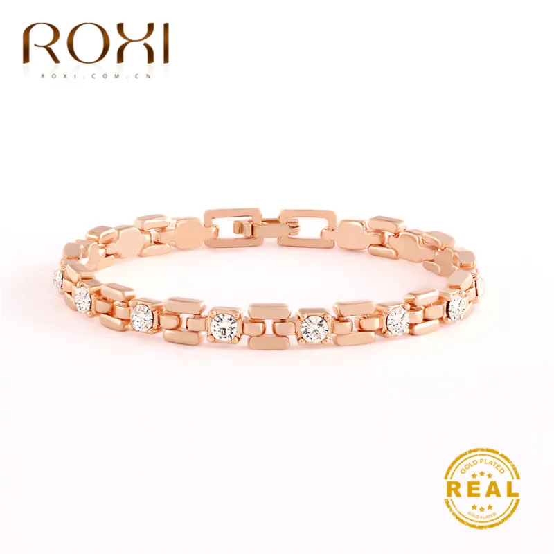 Rose Gold ROXI Новые Роскошные блестящие Австрийские хрустальные теннисные браслеты для женщин Белый AAA Браслет с фианитовыми подвесками и браслеты свадебные украшения - Окраска металла: Rose Gold